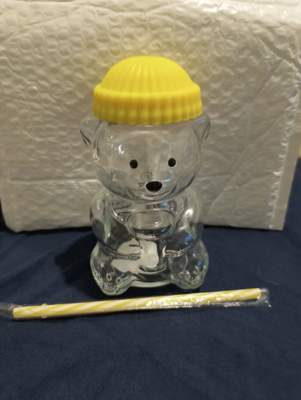 Star Bucks Clear Glass Bear Bottle Tumbler with Yellow Lid